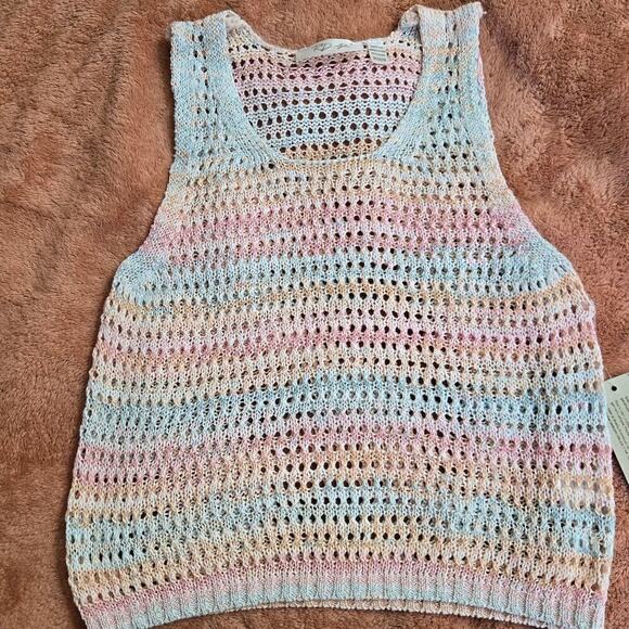 NWT RD Style Womens Pastel Rainbow Open Knit Tank Top Size M Striped Semi Sheer - Picture 6 of 10